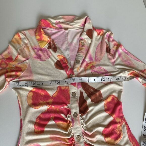 Free People Cream and Pink Watercolor Floral Knit Mini Dress Size Small - Picture 7 of 12